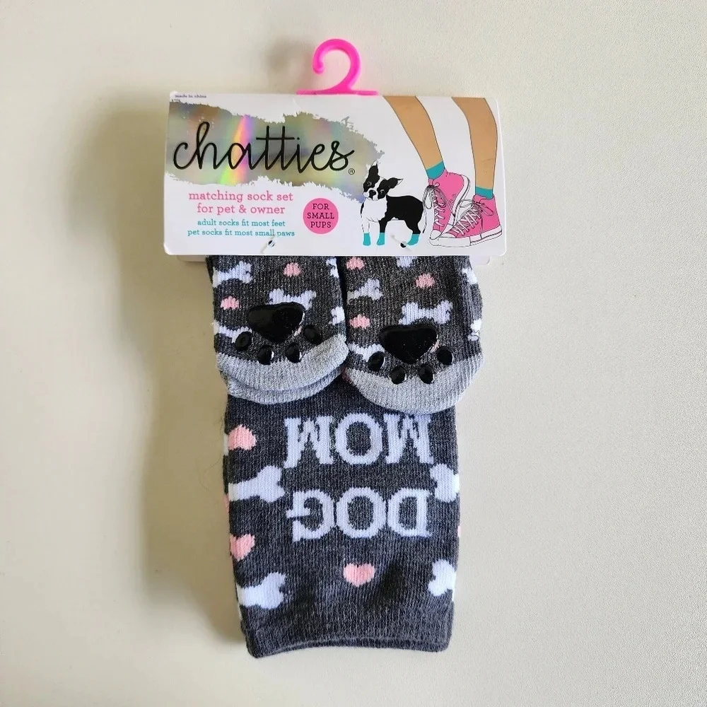NWT Chatties Matching Sock Set for Pet & Owner Dogs Mom For Small Pups Gray Pink